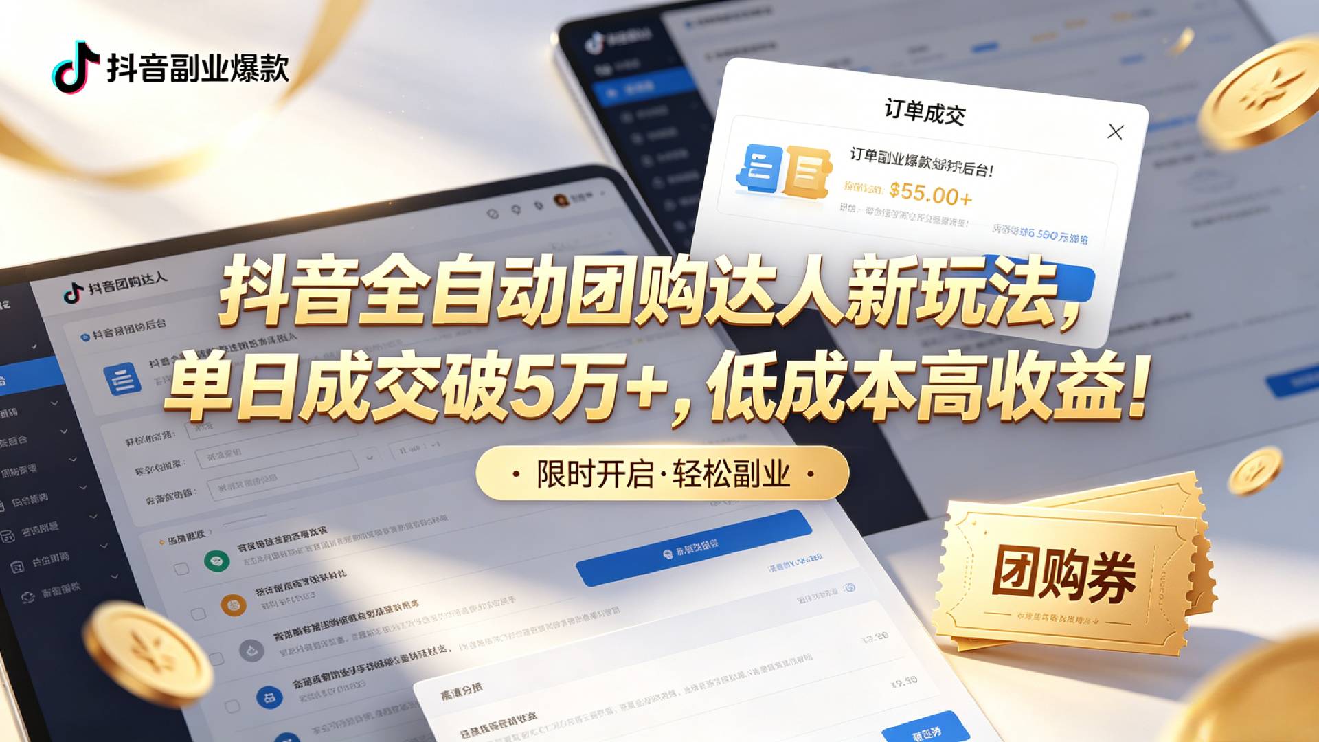 抖音全自动团购达人新玩法，单日成交破5万+，低成本高收益！网创吧-网创项目资源站-副业项目-创业项目-搞钱项目恒杨云站